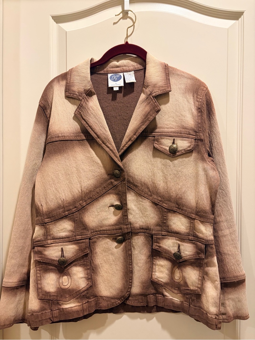Diane Gilman Washed Taupe and Brown Distressed Blazer